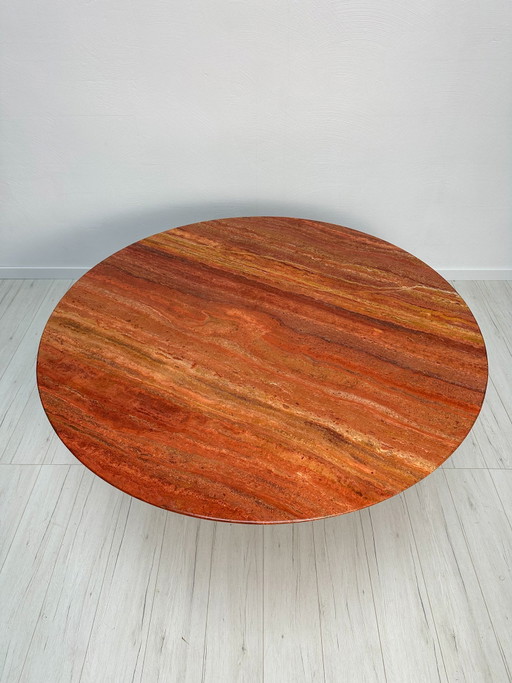 1970s VINTAGE EXTRA LARGE ROUND RED TRAVERTINE DINING TABLE