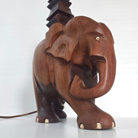 Image 1 of MAGNIFIQUE LAMPE ELEPHANT VINTAGE ART DECO 1940 1950 EN BOIS MASSIF 40S 50S