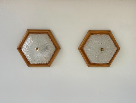 Image 1 of Coppia di lampade d'epoca, pino e vetro di Murano, Italia 1980