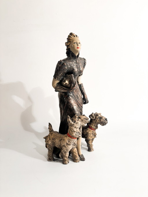 Ceramic Sculpture of a Lady with Fox Terrier by Ceramiche Mollica, 1940s – beeldhouwkunst (photo 2 of 9)