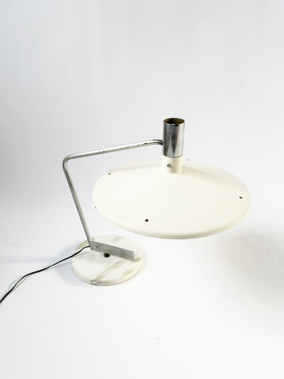 Lampe de table Georges Frydman pour EFA, années 1960, Métal, Marbre, Blanc, Vintage (photo 4 sur 11)