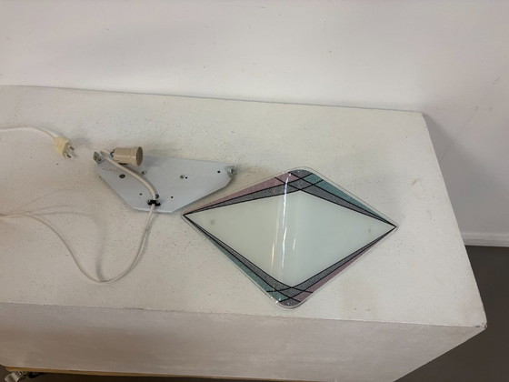 Applique da parete in vetro a forma di diamante postmoderna, vetro colorato, anni '80, Metallo, Nero (foto 11 di 11)