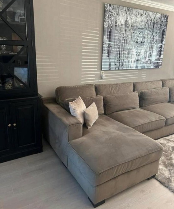 Image 1 of Canapé d'angle XXL de luxe en taupe - Aussi bon que neuf