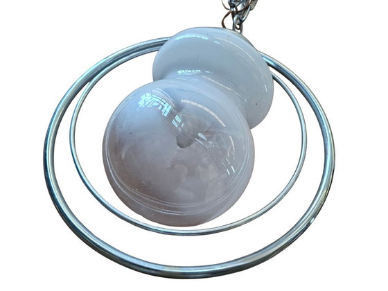 Image 1 of Vintage Space Age Chandelier – 1970s Design – Opal Glass and Chrome