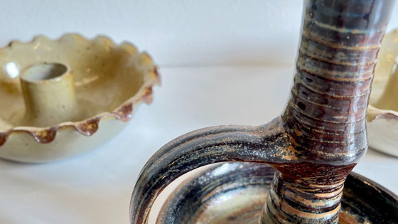 Image 1 of 3 Vintage handgemaakte keramische kandelaars