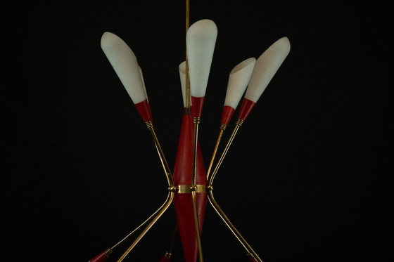Image 1 of Araña de 12 luces de mediados de siglo a la manera de Stilnovo. Italia años 50