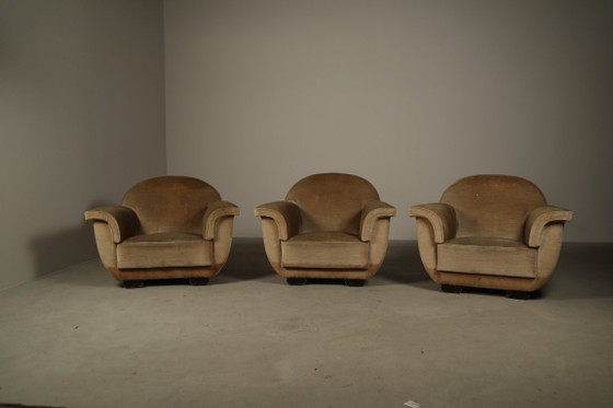 Image 1 of Art-Deco-Loungesessel mit originalem Samtbezug, Belgien, um 1930