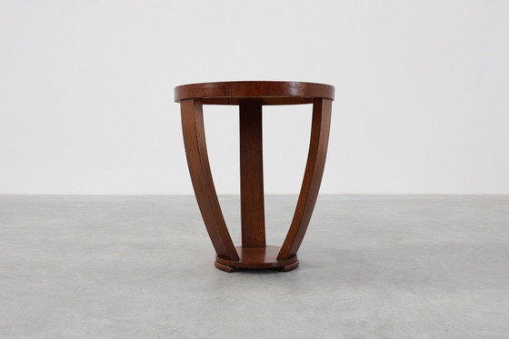 Image 1 of Art Deco side table in wood and chess style veneered top, France ca. 1940