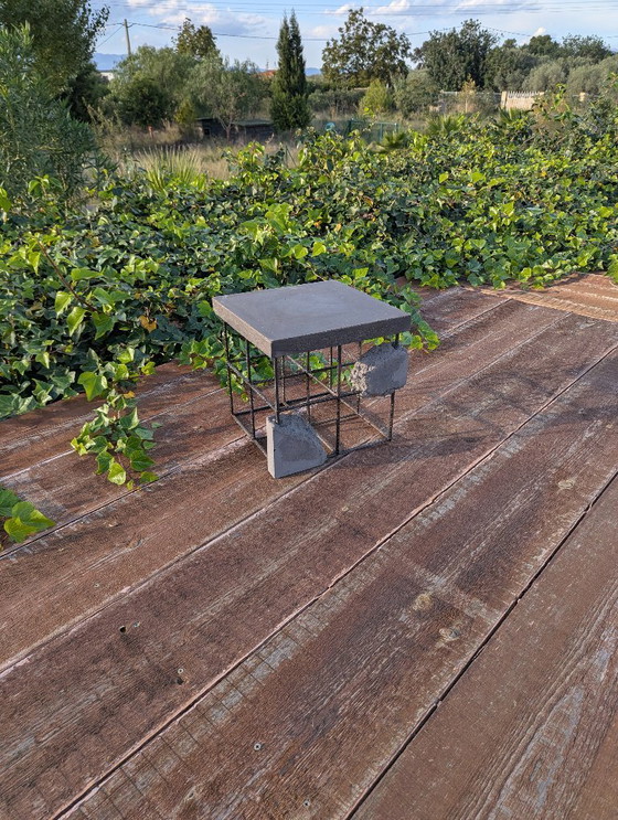 Image 1 of Brutalist Concrete & Steel Sculptural Table – Wallavibe Design