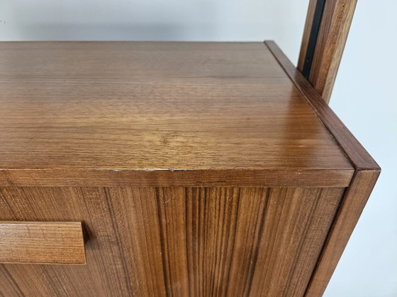 Image 1 of 1960s teak floor/sky bookcase with shelves and compartment