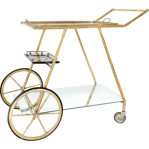 Carrello in ottone e vetro di metà secolo, Italia anni '50