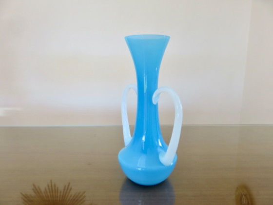Image 1 of Soliflore vase in blue opaline and opalescent glass, France, 1960-1970