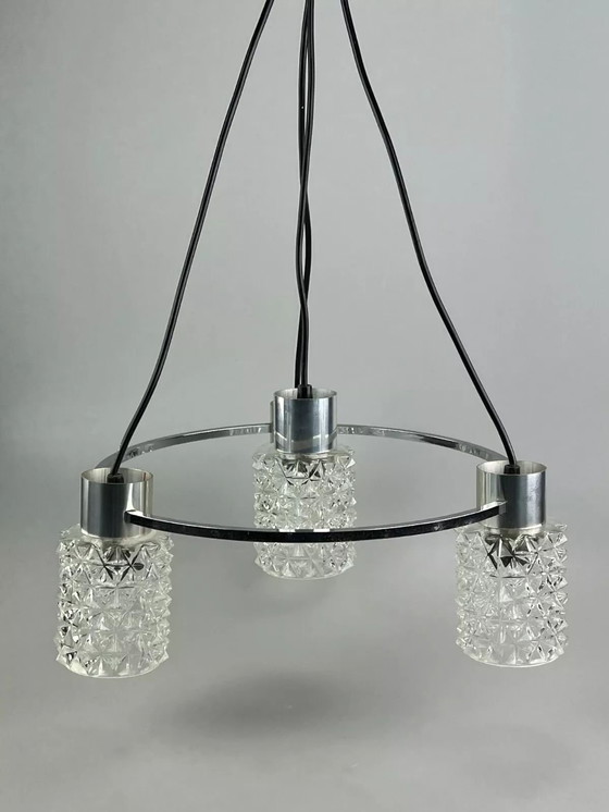 Image 1 of 60s 70s lamp plafondlamp kroonluchter glas chroom space age