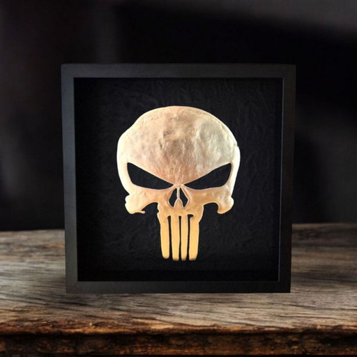 Punisher Skull 23kt Gold Gilded Artwork in Frame 80s and 90s Collection