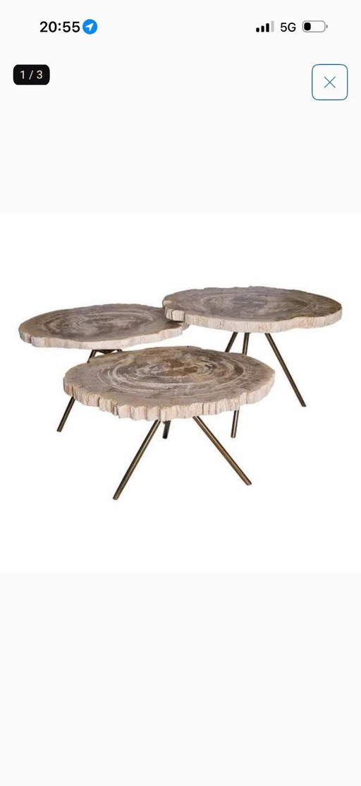 3x Eichholtz Petrified Wood Tripod Coffee Tables