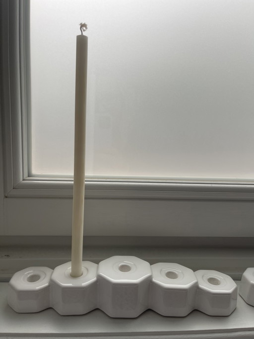 2 vintage geometric Gouda candlesticks