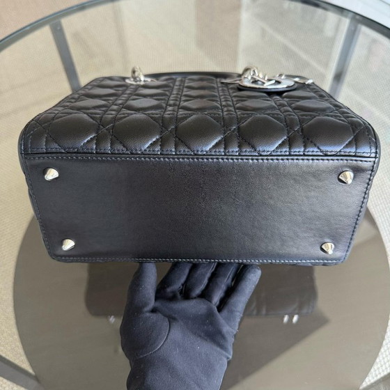 Image 1 of DIOR LADY MEDIUM - CANNAGE LAMBSKIN BLACK SILVER HARDWARE