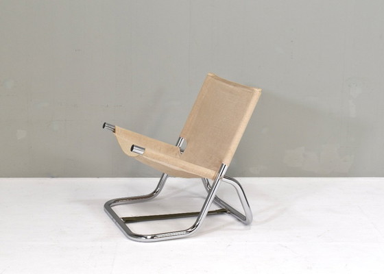 Image 1 of Scandinavische klapstoel in chroom en canvas – jaren 70