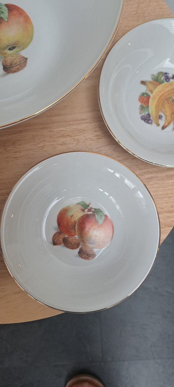 Image 1 of Bavaria Winterling Vintage Pudding Set – 1 ciotola + 4 ciotole piccole – Motivo frutta – Porcellana