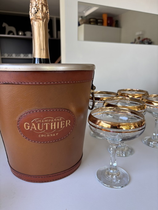 Enfriador de champán vintage Gauthier con cuero