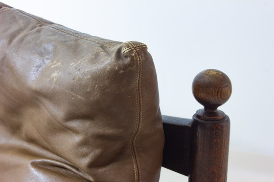 Image 1 of Canapé français en chêne et cuir