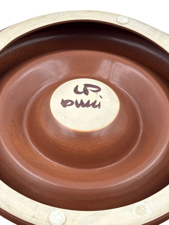 Image 1 of Groot bruin keramisch middenstuk uit het midden van de 20e eeuw, Franco Bucci Italië, jaren 70.