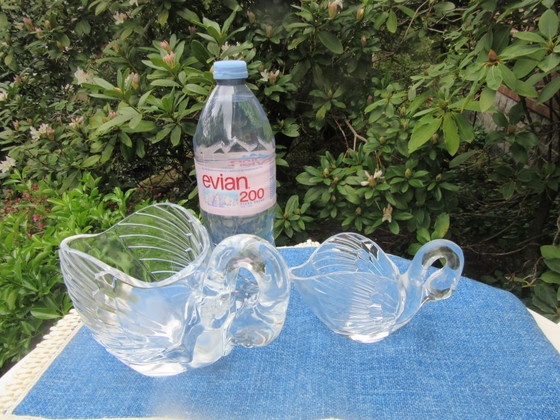 Image 1 of 2 Glass Swan Jugs, large and small, same patteen, possibly Walther Glass, vintage 