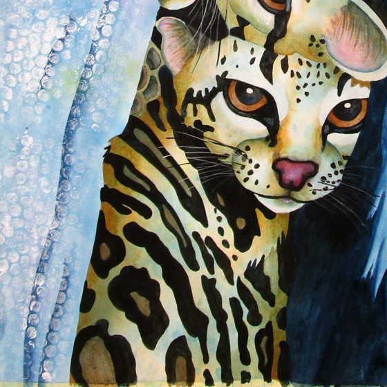 Image 1 of Two cute leopard cubs hiding in a tree (handgeschilderd)