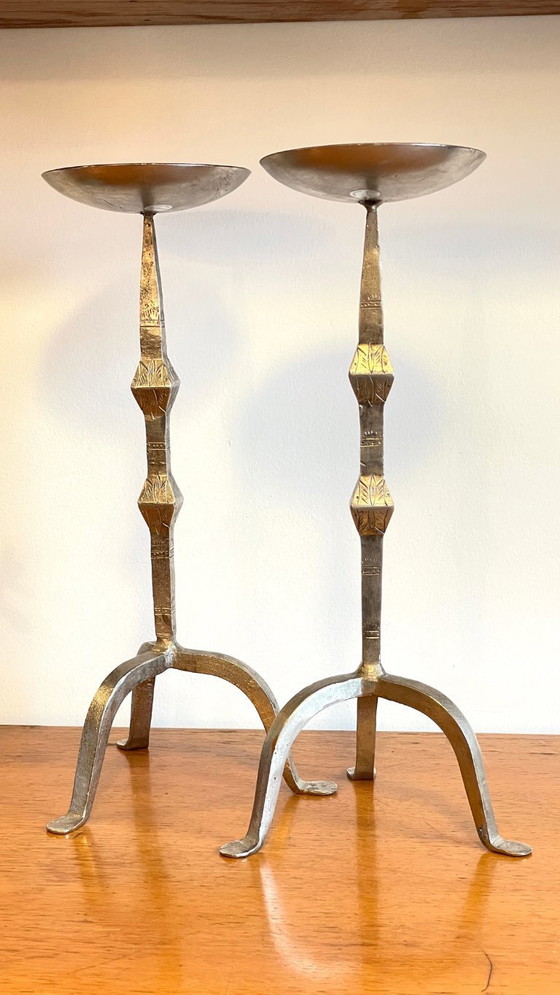 Image 1 of White Metal Candlesticks by Point à la Ligne PARIS