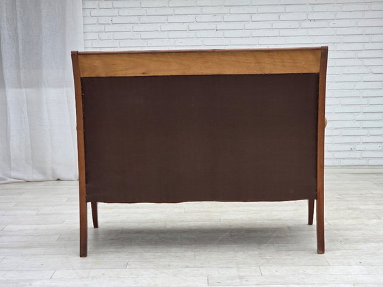 Image 1 of 1950s, 2 Seater Danish Highback Sofa, Furniture Velour, Laqered Teak Wood.