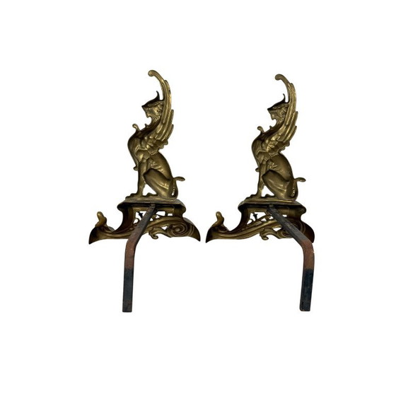 Coppia di alari sfinge in ottone, Oggetti decorativi, Dorato, Klassiek (foto 9 di 10)
