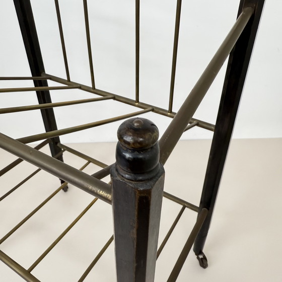 Image 1 of Vintage Wooden Magazine Rack with Brass Details, 1950's