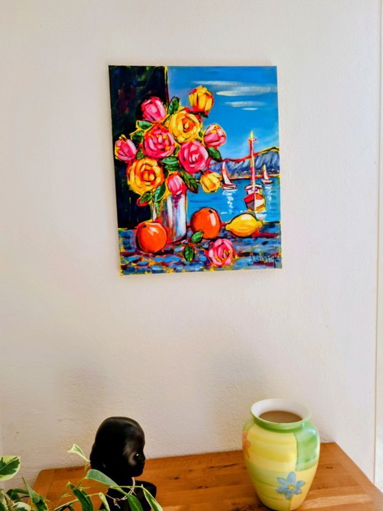 Image 1 of Joel LHOPITAL - Boeket voor het raam - Schilderij van de kunstenaar