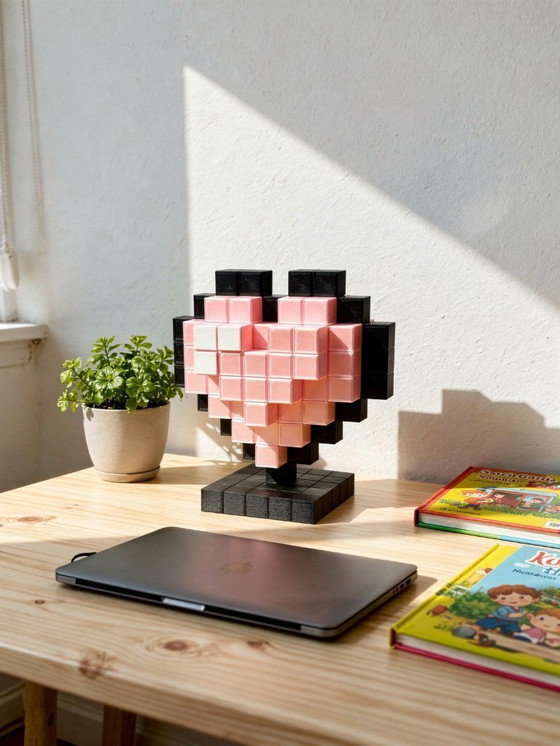 Image 1 of 3D Printed Pink Pixel Heart – Retro Gamer Desk Decor