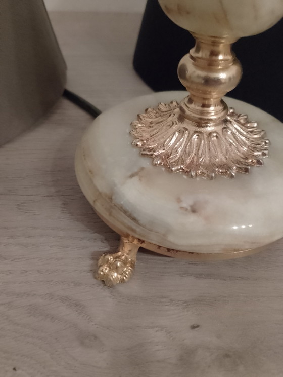 Image 1 of Set of 2 vintage neo-classical style bronze and onyx lamps, fully restored