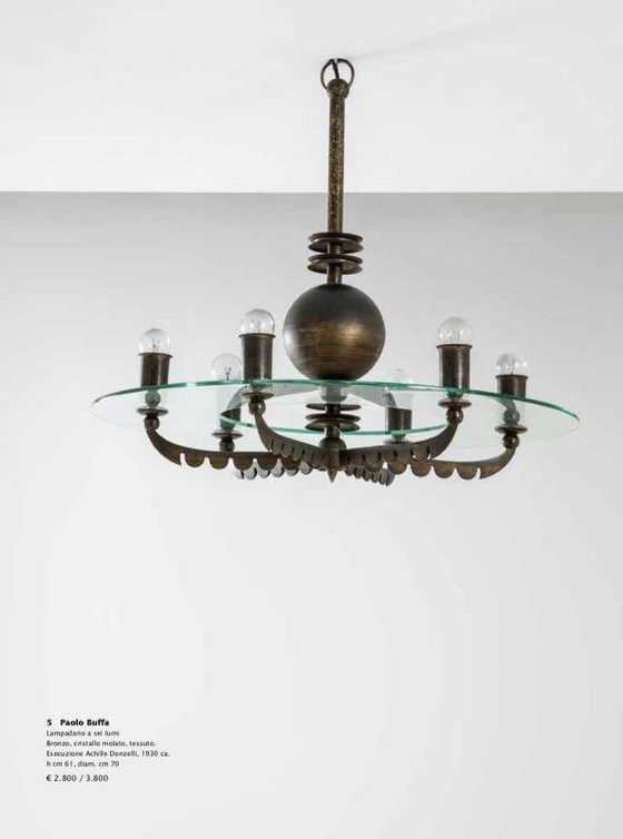 Lustre Art Déco en Laiton et Verre par Gio Ponti pour Emilio Lancia / Fontana Arte, années 1930 – Bronze (photo 17 of 18)