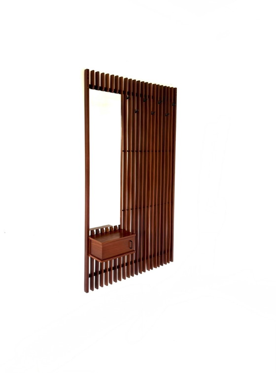 Vintage XL Teak Slat Coat Rack, Germany '60s, Glass, Wood, Brown (photo 2 of 12)