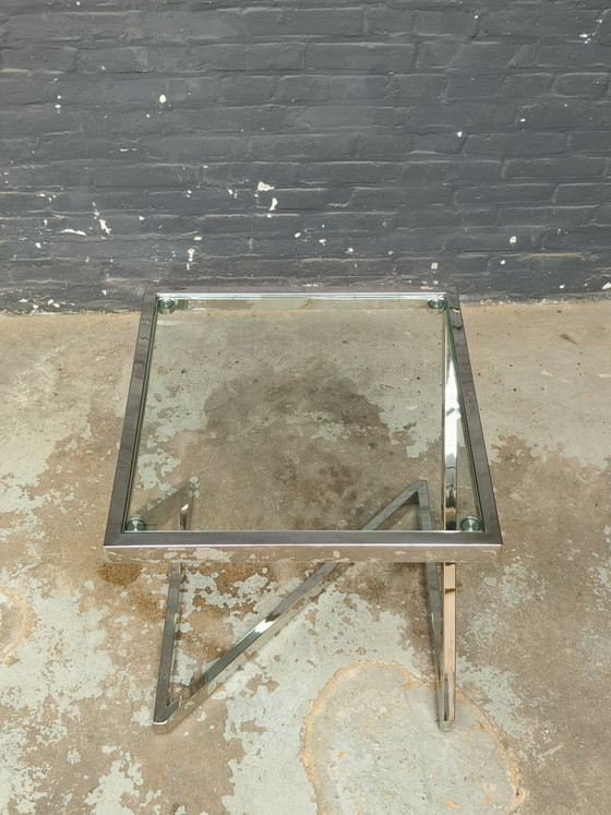 Tavolo quadrato danese dal design postmoderno in cromo e vetro, nello stile di Gebra. – Tavolini, Glass (photo 13 of 15)