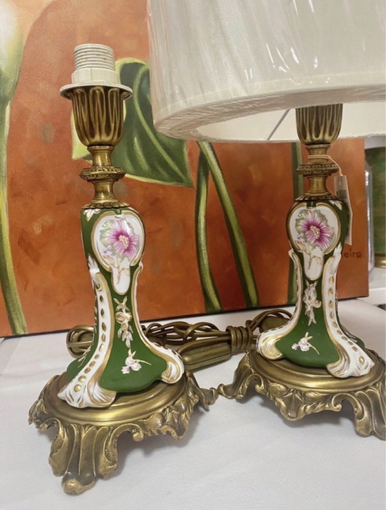 Image 1 of Paire de lampes de table vintage peintes à la main – Sans abat-jour