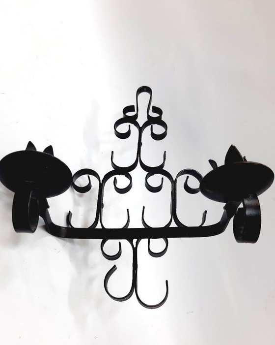 Image 1 of Portacandele doppio vintage, in ghisa, da appendere alla parete