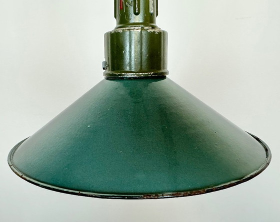 Image 1 of Industrial Petrol Enamel Military Pendant Lamp with Cast Aluminium Top, 1960s