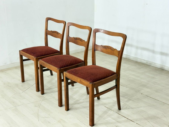 Image 1 of Ensemble de 3 magnifiques chaises/chaises de salle à manger Art Nouveau – vers 1920