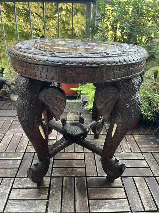 Elephant side table, solid wood, inlay work, circa 1920 (photo 6 of 11)