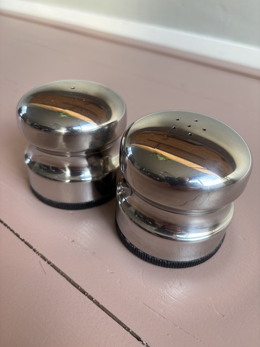 Vintage, stainless steel, salt and pepper shakers