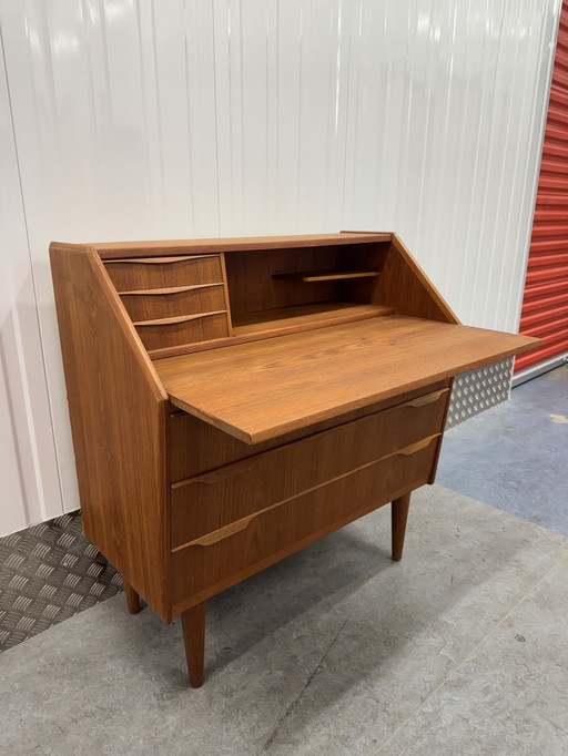 Vintage Mid - Century Danish design secretaire cabinet wall cabinet with pull-out shelf for work space