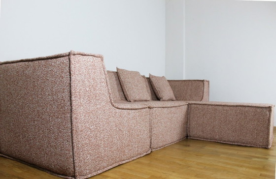 Image 1 of NIEUW Bank, modulair, bouclé, rosé, dagbed, midden eeuw, vintage