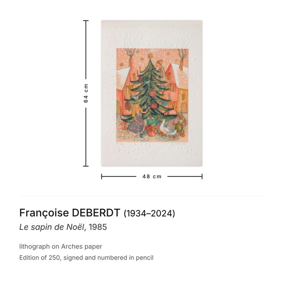 Françoise Deberdt signierte Lithographie Le Sapin De Noël 1985 – Lithographien & Drucke, Paper (photo 3 of 5)
