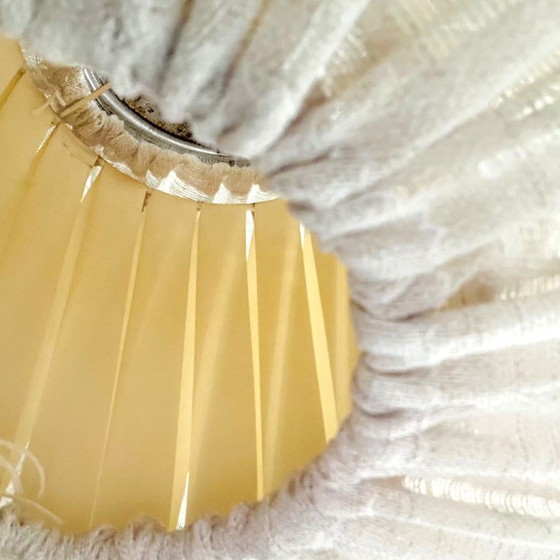 Image 1 of Japandi style wrapped fabric and teak wood hanging lamp shade, Sweden 1950s-60s