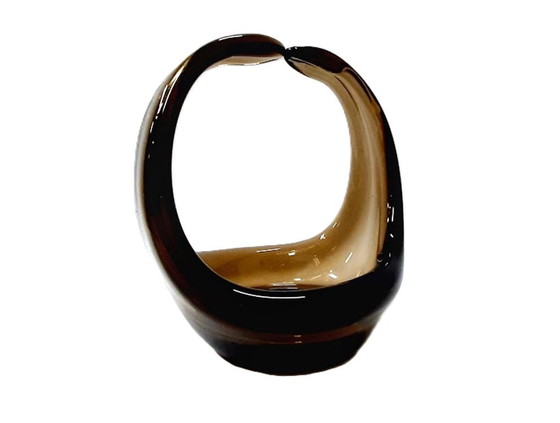 Image 1 of Ciotola per caramelle vintage, vetro fumé, a forma di cestino