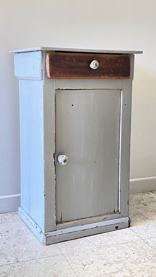 Antique Antique Grey Wood Bedside Cabinet